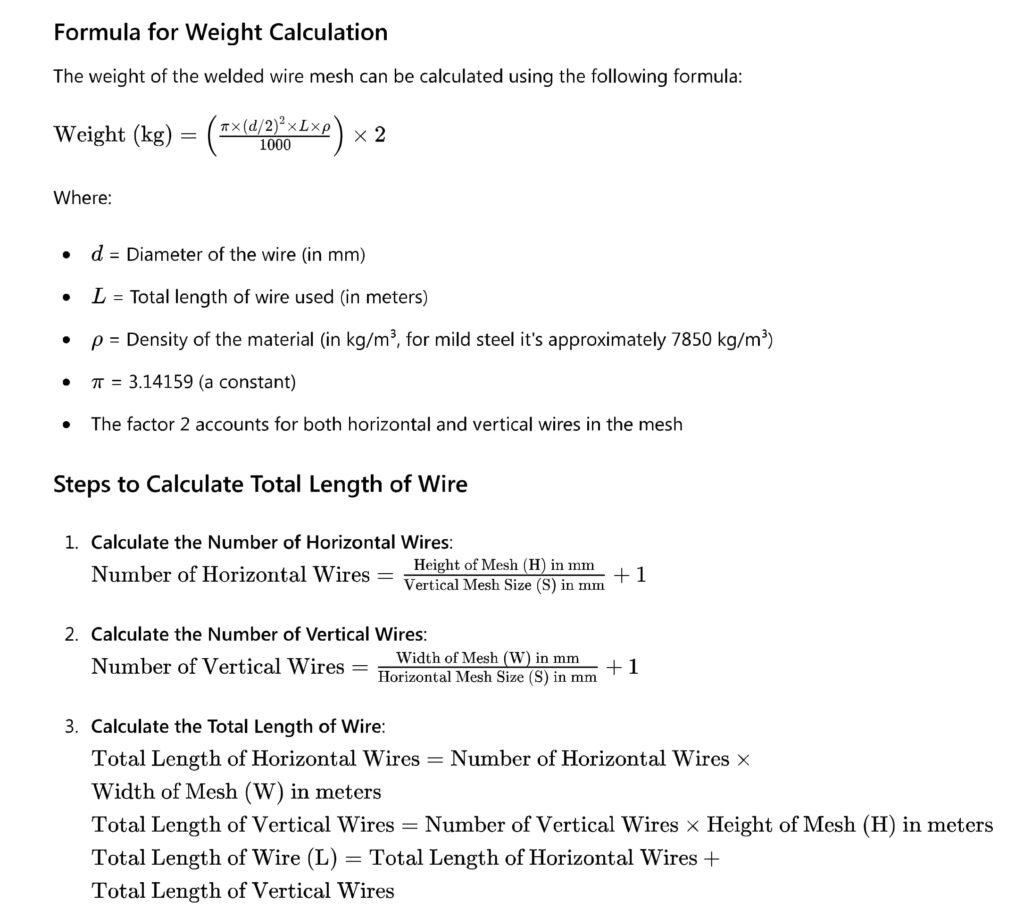 Weld Mesh Weight Calculator